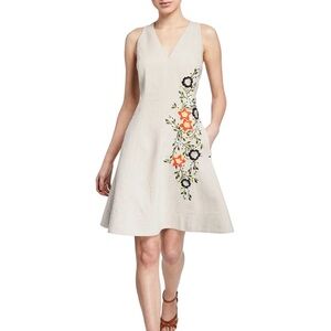 Elie Tahari Size 8 Londa V-Neck Sleeveless Fit-and-Flare Linen Dress